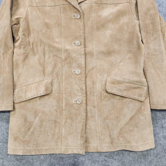 Eddie Bauer Suede Jacket Womens Medium Tan Leather Western Washable Coat Pockets - Picture 3 of 16
